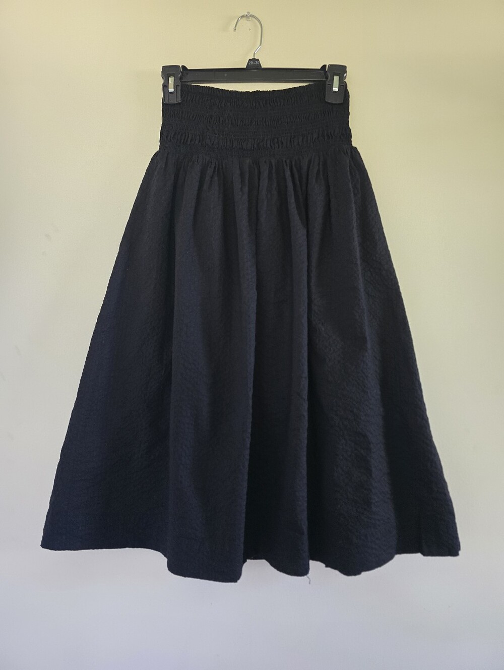 AYR The Afterglow Midi Skirt Black Smocked Waist Textured Poplin Size XS
